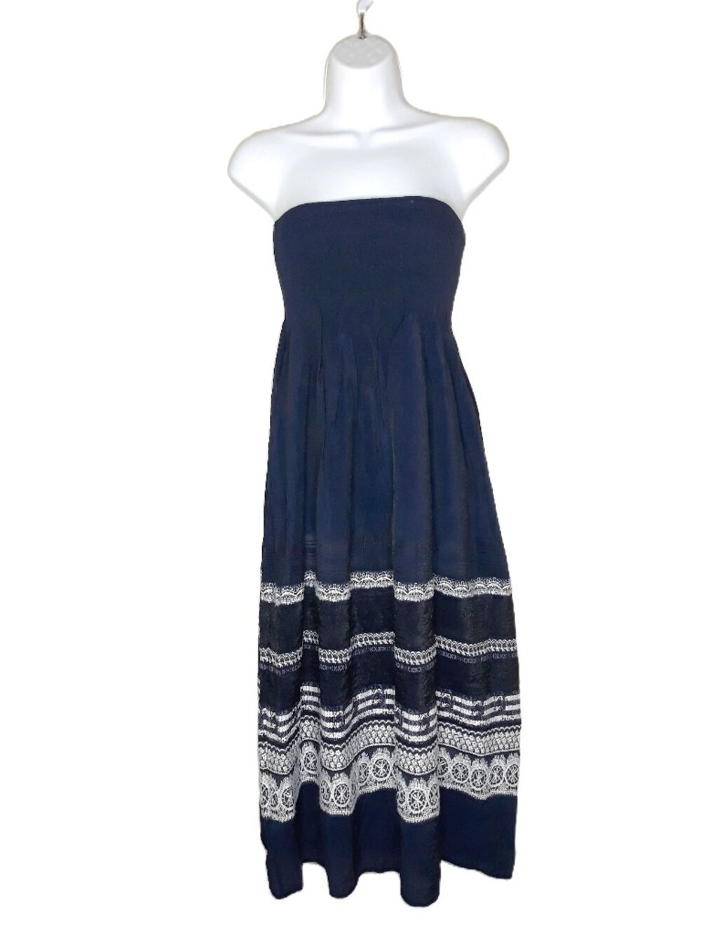 M.S.S.P Strapless Shirred Embroidered Organza Midi Dress S